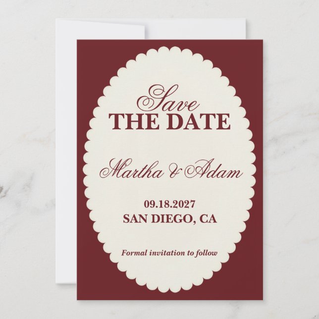 Invitación Burgundy Save the Date (Anverso)