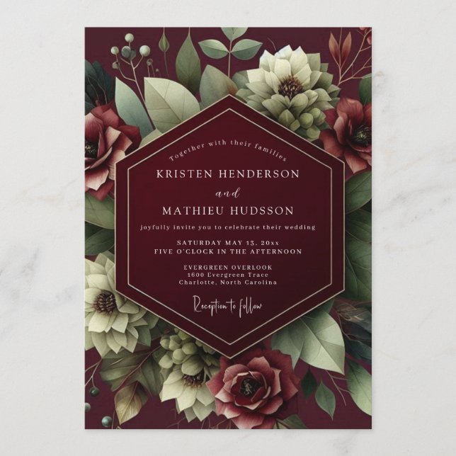 Invitación Burgundy Shadow Bloom Wedding (Anverso)