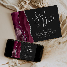 Invitación Burgundy Silver Agate Dark Save the Date