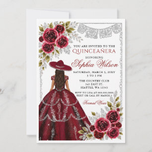 Invitación Burgundy Silver Mis Quince Años Quinceañera