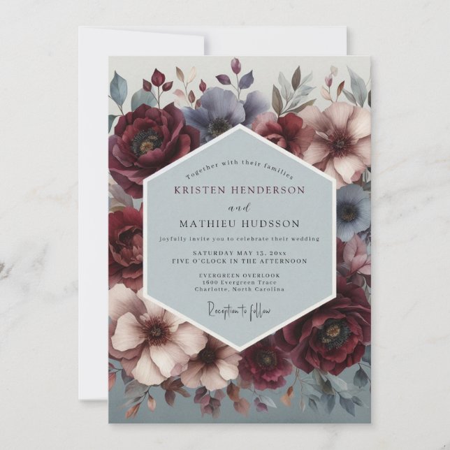 Invitación Burgundy Slate Chiaroscuro Wedding (Anverso)