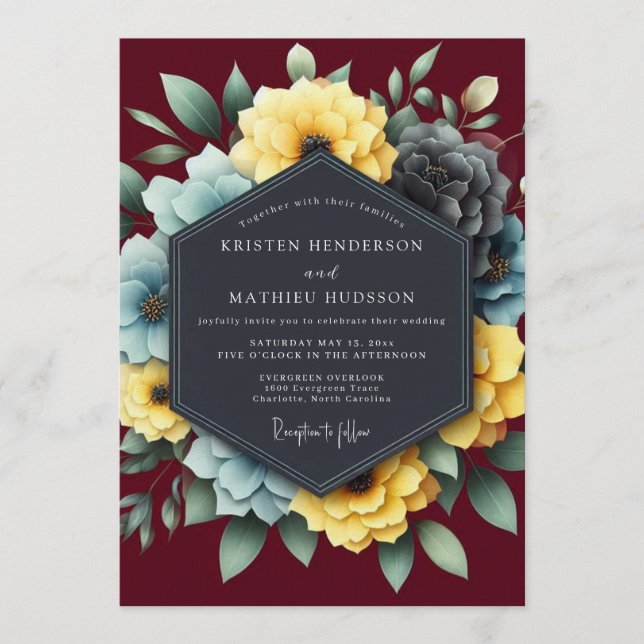 Invitación Burgundy & Slate Dramatic Bloom Wedding (Anverso)