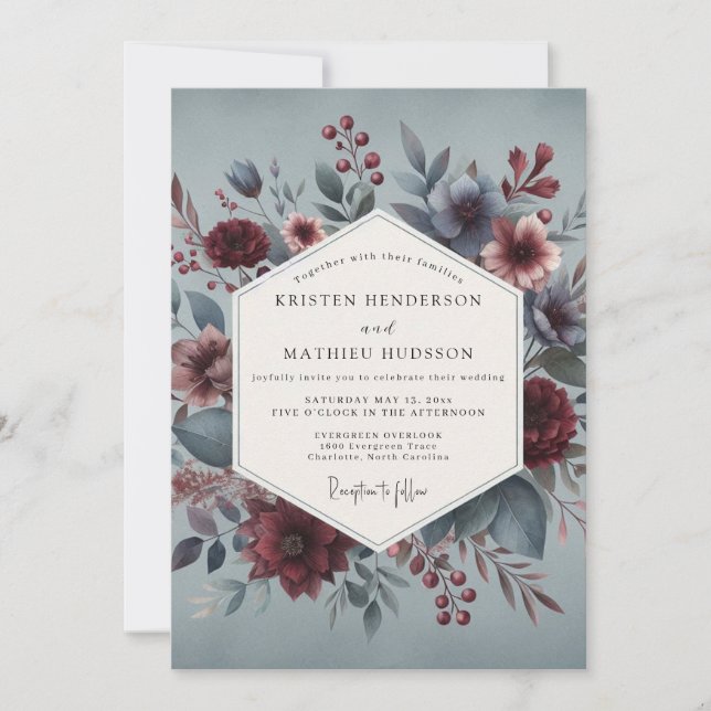 Invitación Burgundy Slate Moody Bloom Wedding (Anverso)