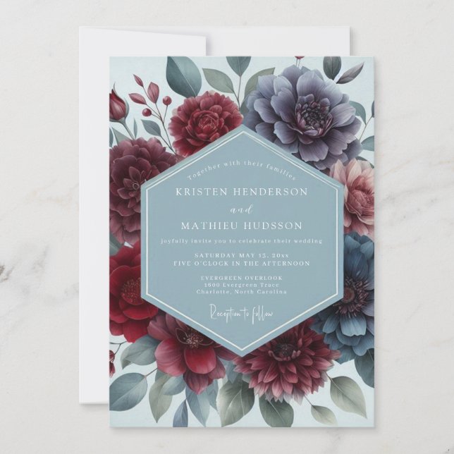 Invitación Burgundy Slate Moody Floral Wedding (Anverso)