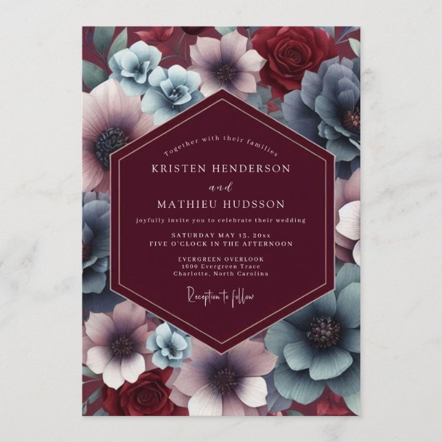 Invitación Burgundy Slate Twilight Bloom Wedding (Anverso)