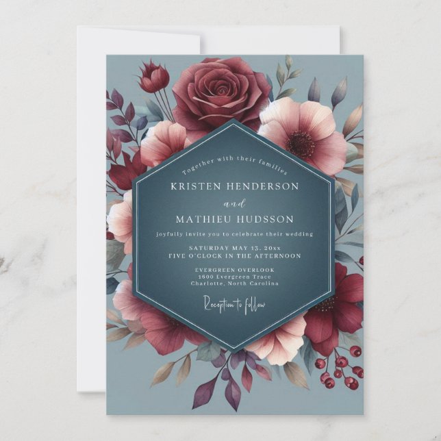 Invitación Burgundy Slate Vesper Wedding (Anverso)
