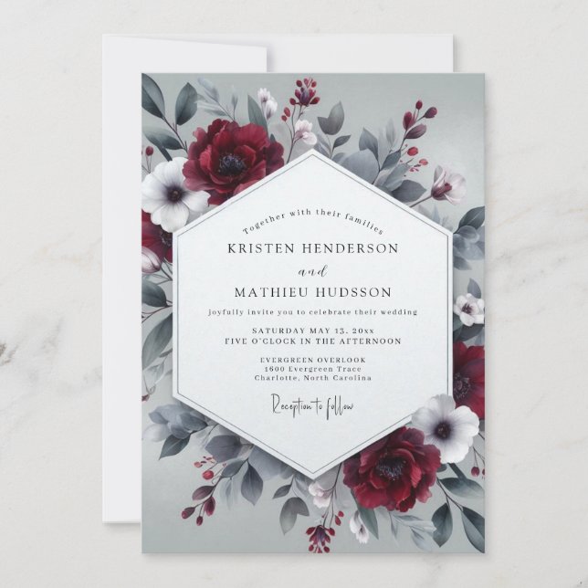 Invitación Burgundy Slate Wintry Bloom Wedding (Anverso)