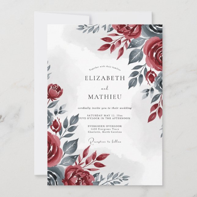 Invitación Burgundy Sophisticated Winter Wedding (Anverso)