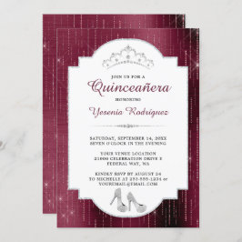 Invitación Burgundy Sparkle Diamond Tiara Quinceañera