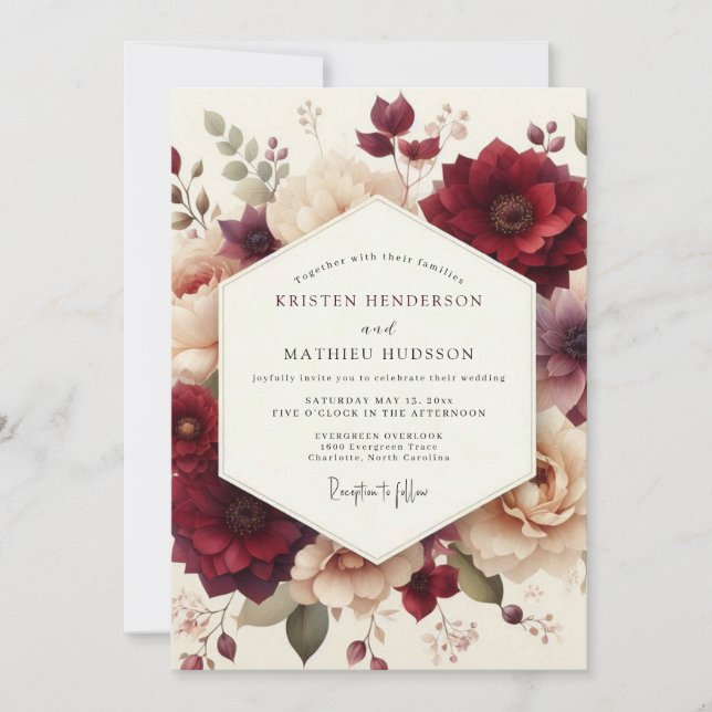 Invitación Burgundy Still Life Flora Wedding (Anverso)