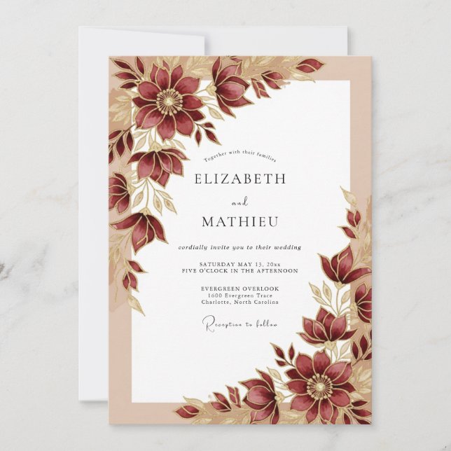 Invitación Burgundy Sumptuous Fall Wedding (Anverso)