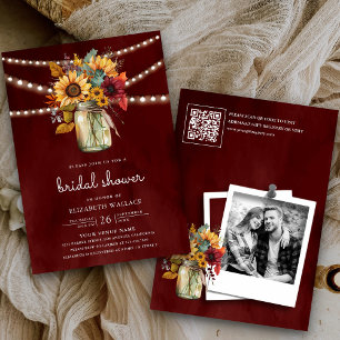 Invitación Burgundy Sunflower Foto QR Código QR Ducha de novi