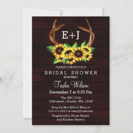 Invitación Burgundy Sunflowers Antlers Country Bridal Shower