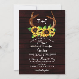Invitación Burgundy Sunflowers Antlers Country Wedding