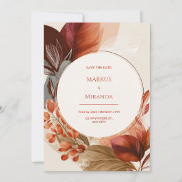 Invitación Burgundy Terracotta Circular Botanical Wedding
