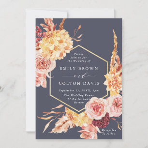 Invitación Burgundy Terracotta Gold Boda Floral Purple