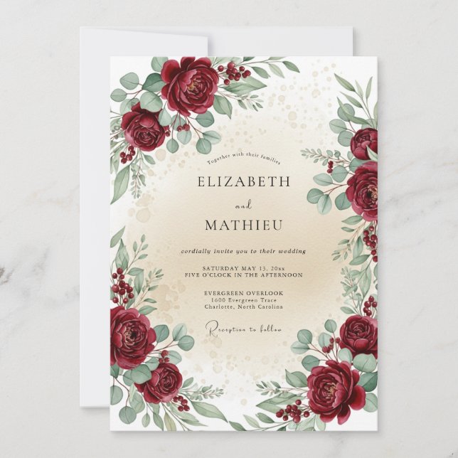 Invitación Burgundy Timeless Botanical Wedding (Anverso)