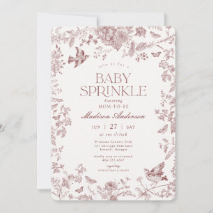 Invitación Burgundy Toile De Jouy Floral Francés para Baby Sh