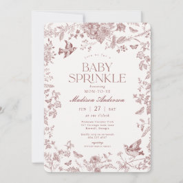 Invitación Burgundy Toile De Jouy Floral Francés para Baby Sp