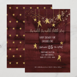 Invitación Burgundy Twinkle Little Star Gold Chica Baby Showe