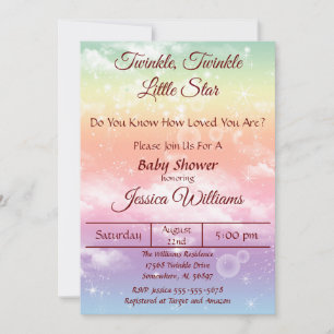 Invitación Burgundy Twinkle Twinkle Little Star Baby Shower