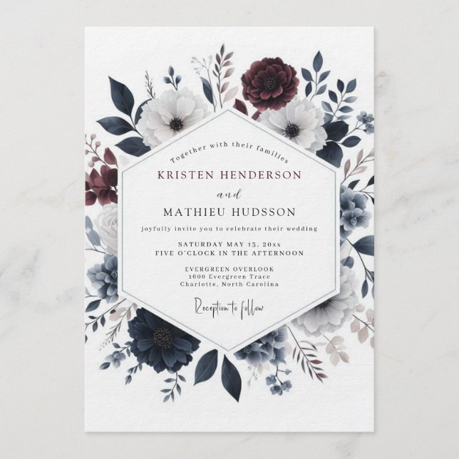 Invitación Burgundy Umbral Bloom Wedding (Anverso)