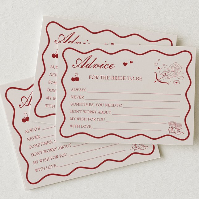 Invitación Burgundy Valentine Bridal Shower Advice Card (Subido por el creador)