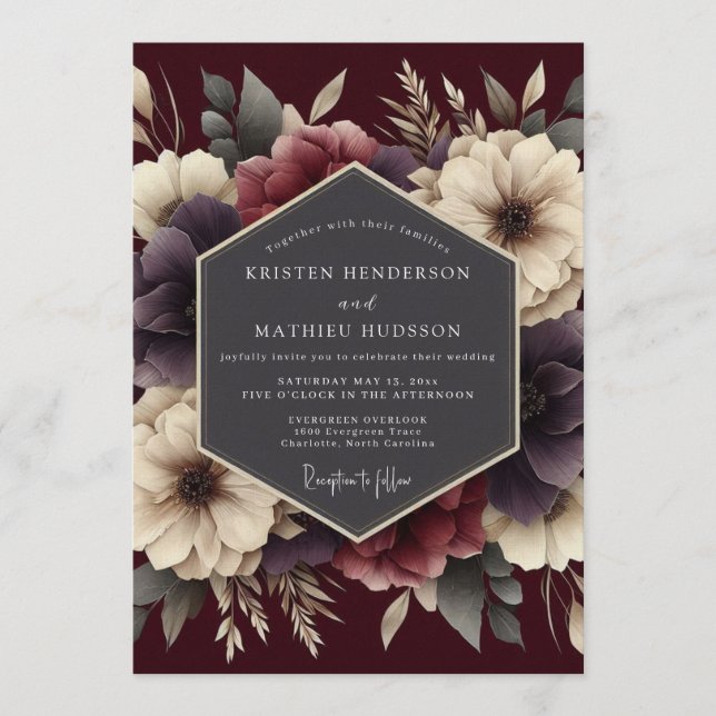 Invitación Burgundy Velvety Autumn Wedding (Anverso)