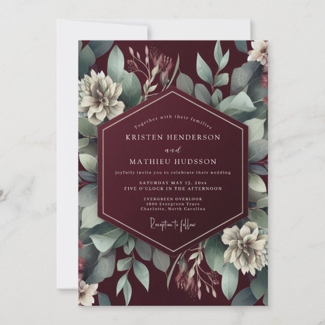 Invitación Burgundy Verdant Botanical Dream Wedding (Anverso)