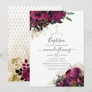 Invitación Burgundy Vintage - Bautismo de Marsala y Oro