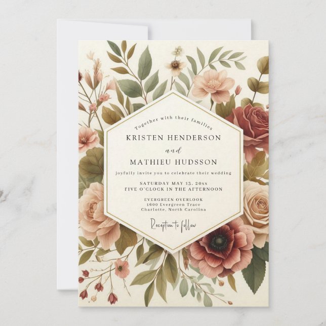 Invitación Burgundy Vintage Bloom Wedding (Anverso)