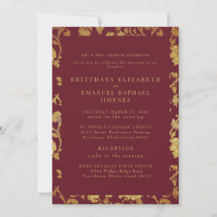 Invitación Burgundy Vintage y Chinoiserie Dorado 2 lugares