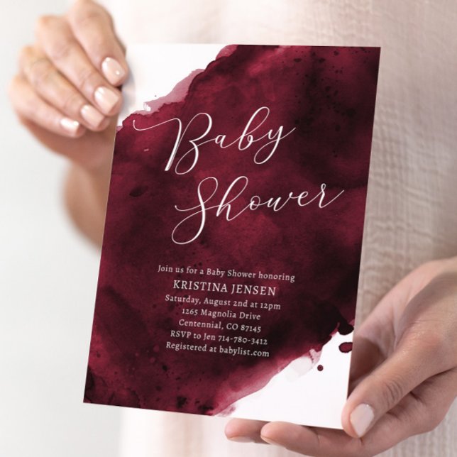 Invitación Burgundy Watercolor Baby Shower (Subido por el creador)