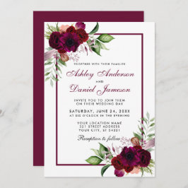 Invitación Burgundy Watercolor Boho Boda Floral