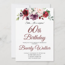 Burgundy Watercolor Floral 60 cumpleaños sorpresa
