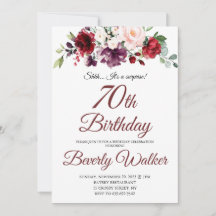 Burgundy Watercolor Floral 70 cumpleaños sorpresa