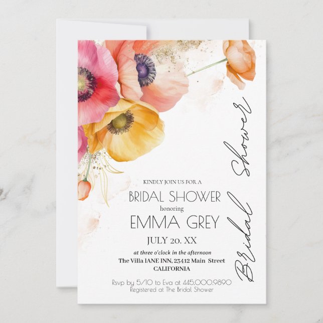 Invitación Burgundy Watercolor Floral Rústica Ducha de novia (Anverso)