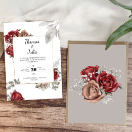 Invitación Burgundy Watercolor Floral Simple Boda