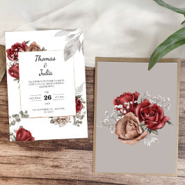 Invitación Burgundy Watercolor Floral Simple Boda