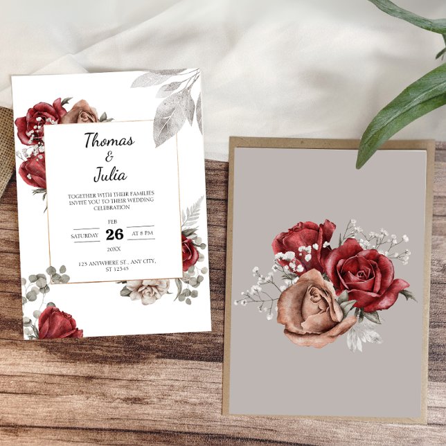 Invitación Burgundy Watercolor Floral Simple Boda (Burgundy Watercolor Floral Simple Wedding Invitation)