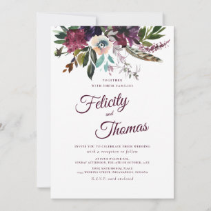 Invitación Burgundy Watercolor Floral Spray White Boda