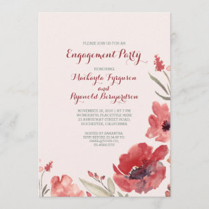 Invitación Burgundy Watercolor Florals Cute Engagement Party