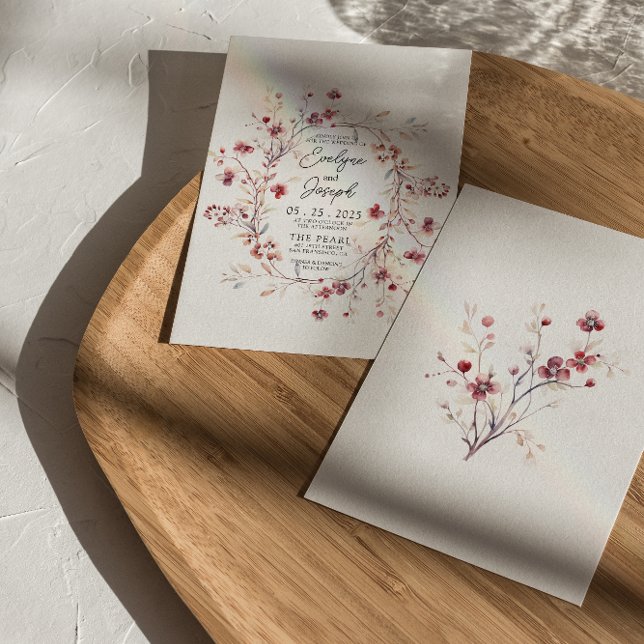 Invitación Burgundy Watercolor Flores Boho Boda moderno (Subido por el creador)