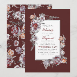 Invitación Burgundy Watercoloros Vintage Floral Boda