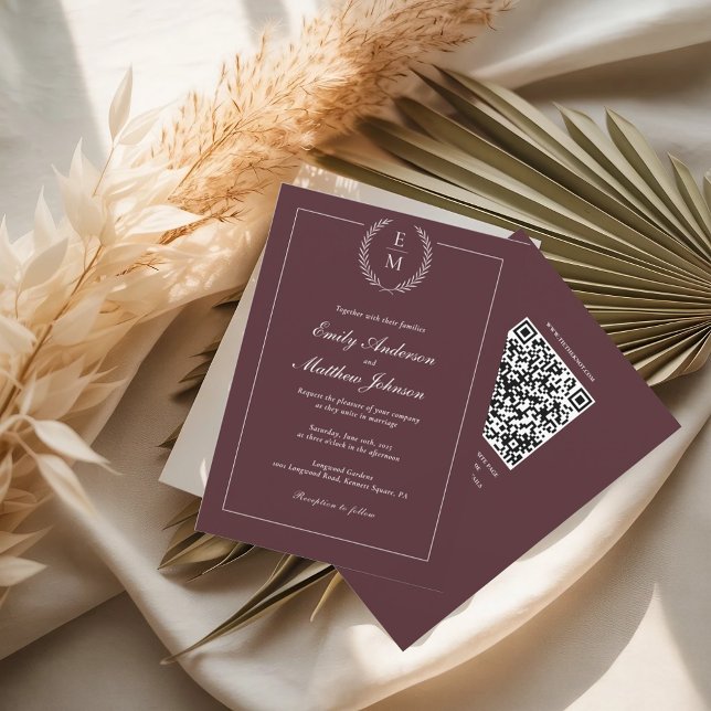 Invitación Burgundy Wedding Invitation QR Code (Subido por el creador)