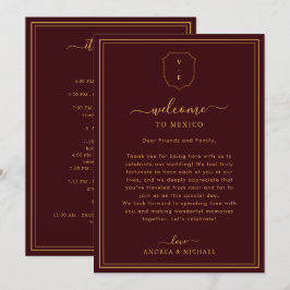 Invitación Burgundy Wedding Welcome Letter & Itinerary Card