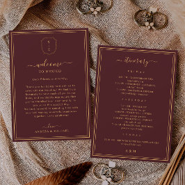 Invitación Burgundy Wedding Welcome Letter & Itinerary Card