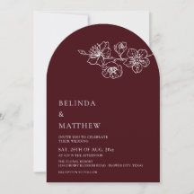 Burgundy White Line Art Minimalist Wedding