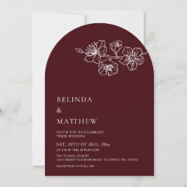 Invitación Burgundy White Line Art Minimalist Wedding
