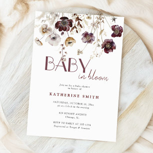 Invitación Burgundy Wildflowers Baby In Bloom Baby Shower